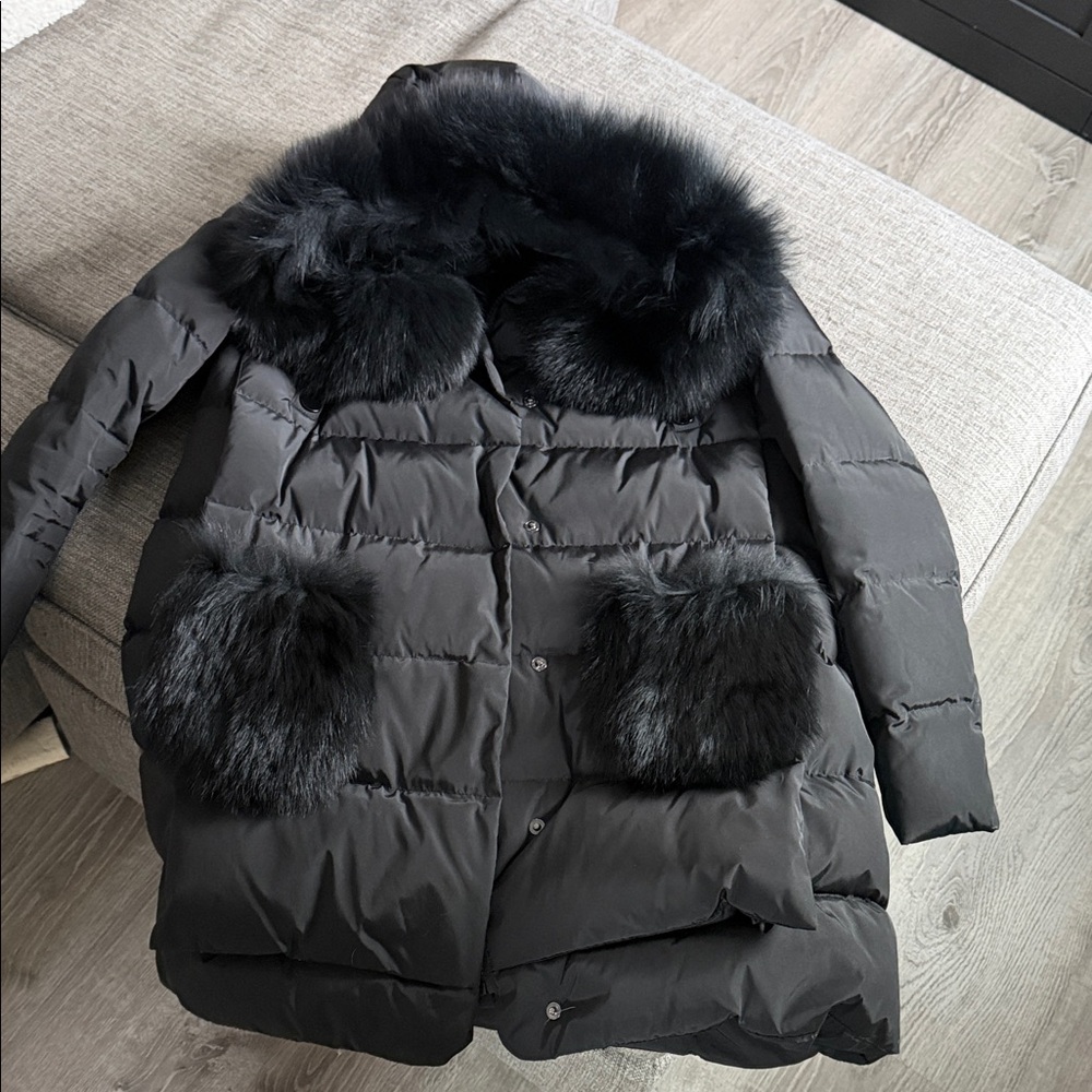 Black Faux Fur Trim Puffer Coat - Women